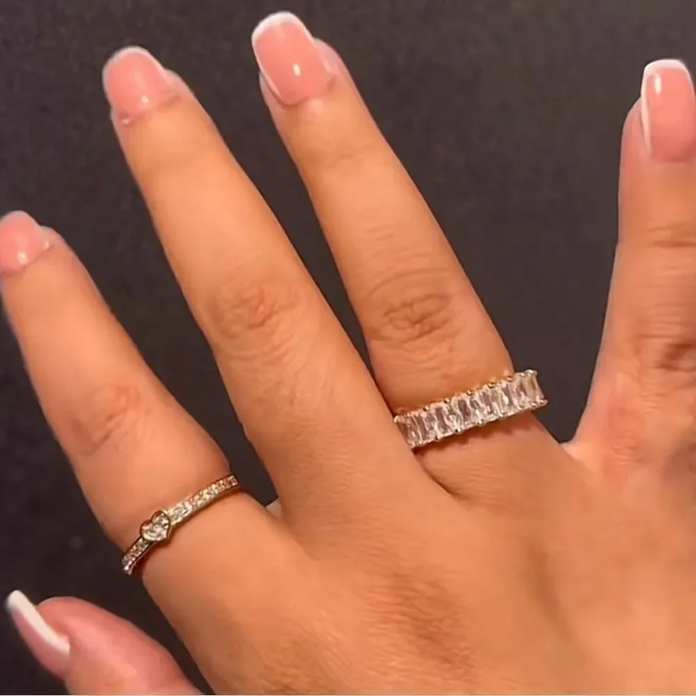 18k gold filled Gemma Full Baguette White Stone Eternity Band Ring Gold 7 &8